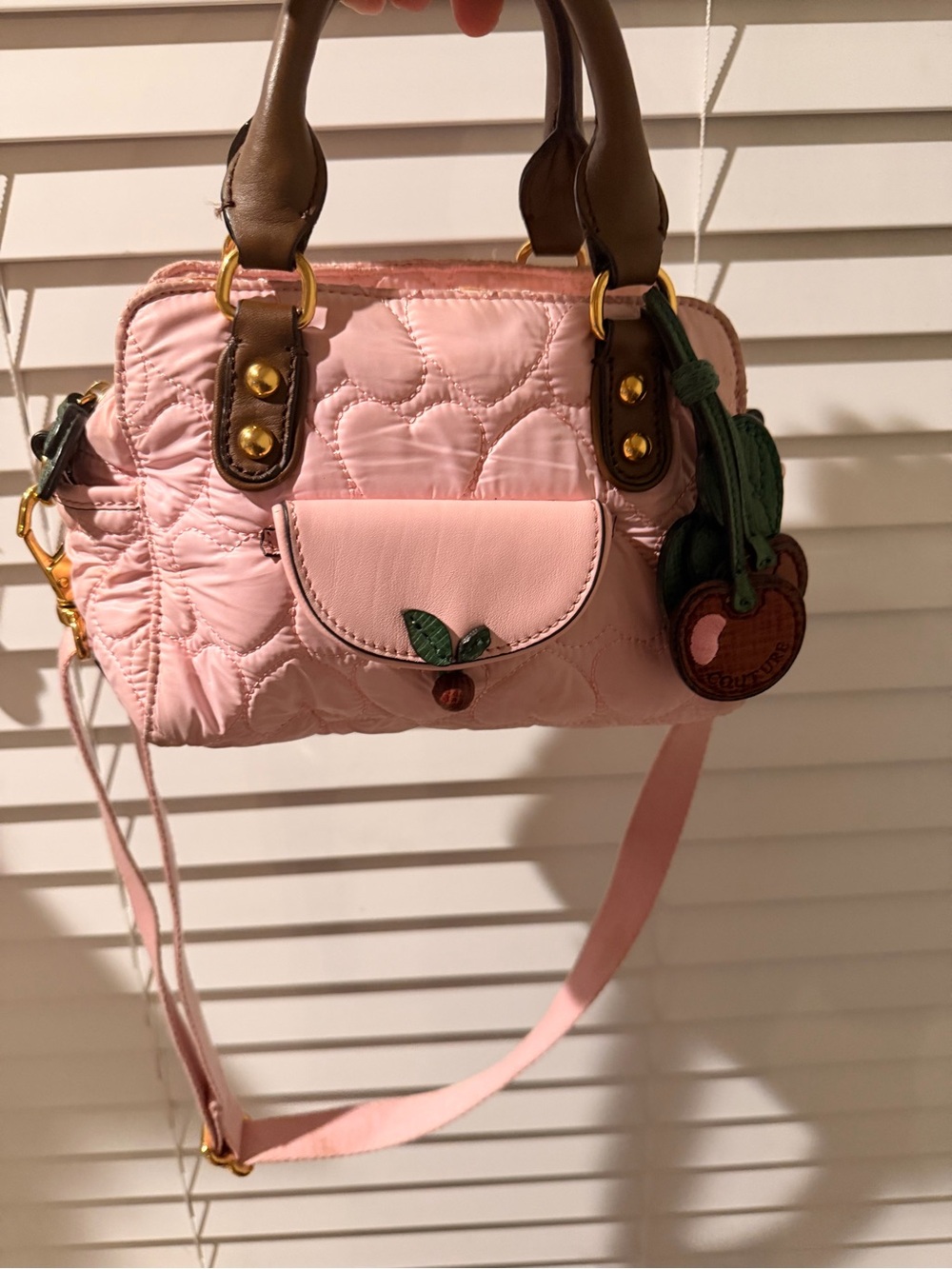 Juicy Couture Pink Quilted Crossbody Top-Handle Bag with Cherry Charm